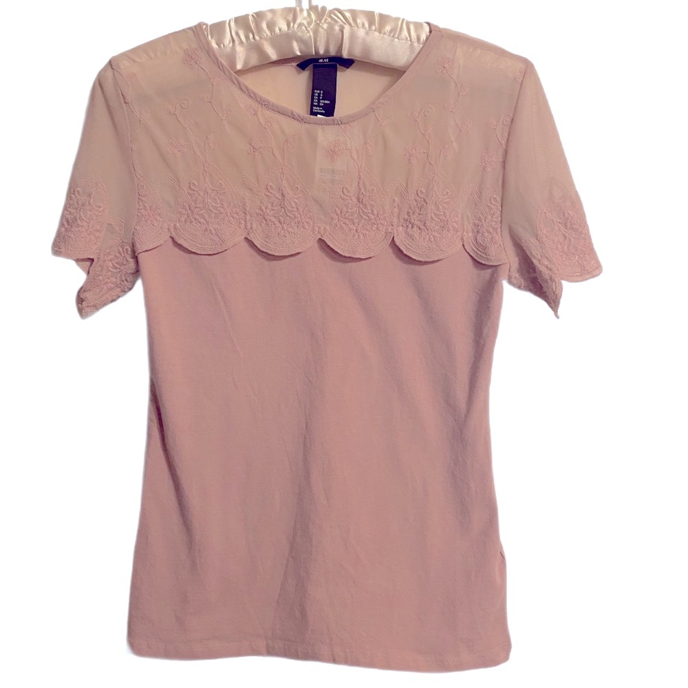 NWT H&M Blush Lace Accent Blouse
